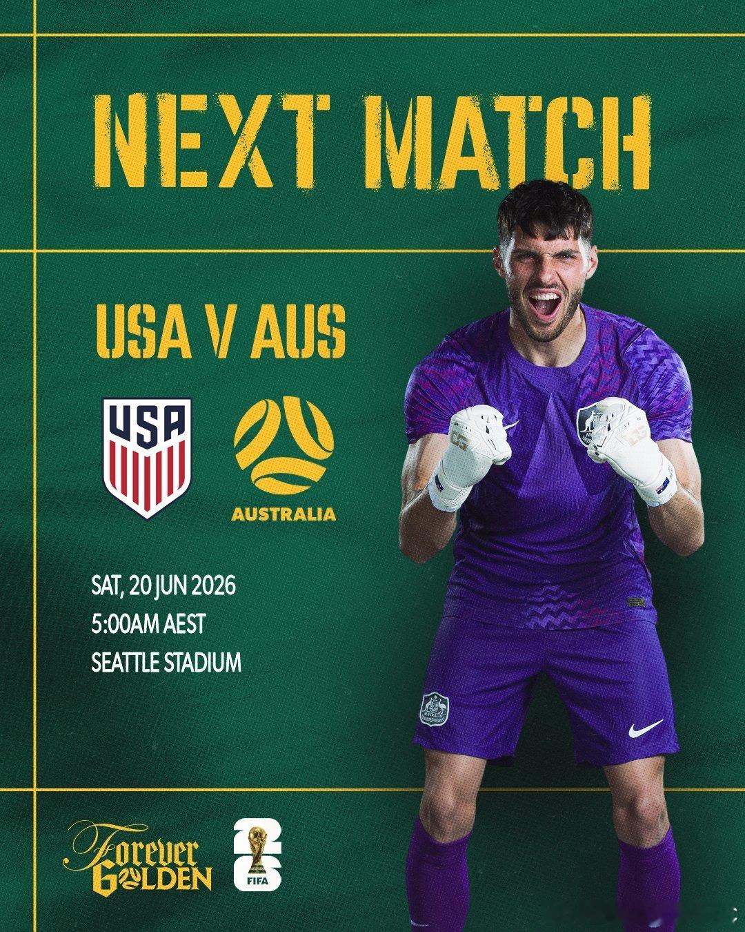 本周六早5点 (北京时间3点) 2026美加墨世界杯 小组赛第2轮，澳大利亚队将