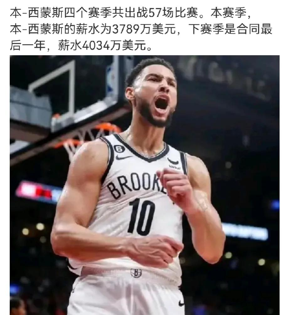 西蒙斯三个赛季
出战57场比赛，赚了1.03亿 ​
西蒙斯本赛季出战15场合计3