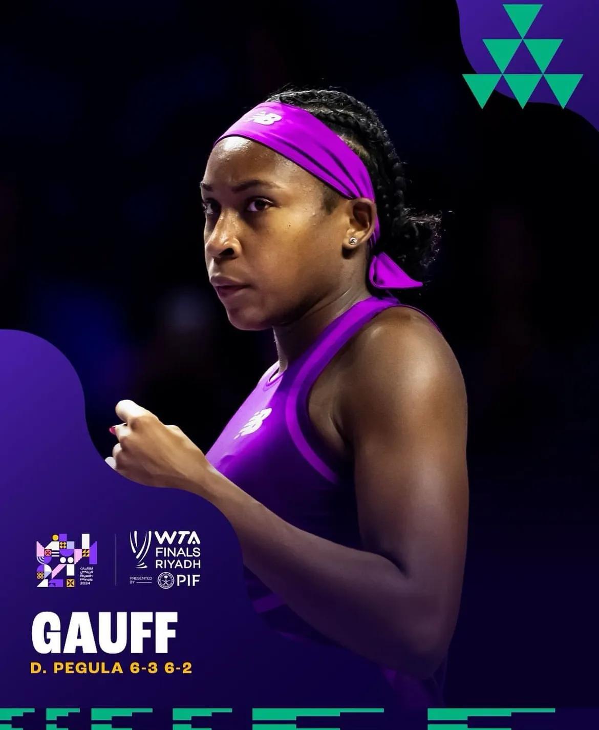 高芙取得小组首胜✅
#利雅得WTA年终总决赛# 单打橙组美国德比，高芙轻松战胜佩