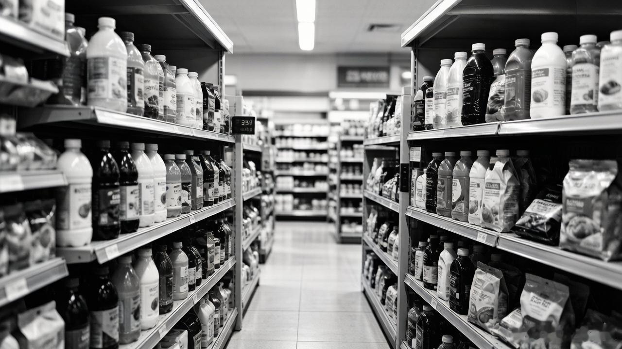 日本超市货架正在失去颜色走进东京便利店，仿佛穿越回了黑白电视时代。卡乐比薯片、饼