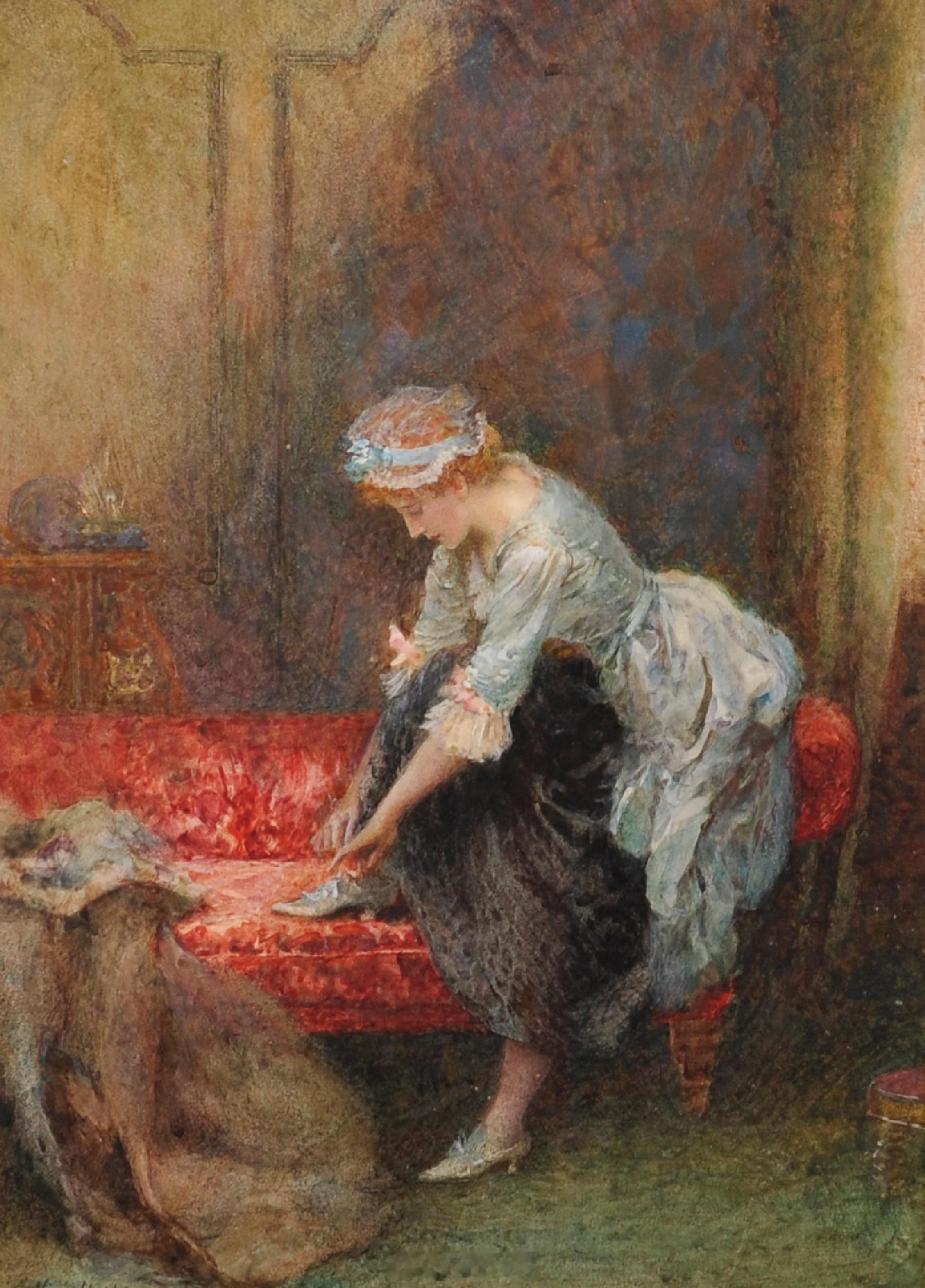 亚瑟·霍普金斯（1848–1930），英国人。作品《闺房里》，描绘的是一位优雅的
