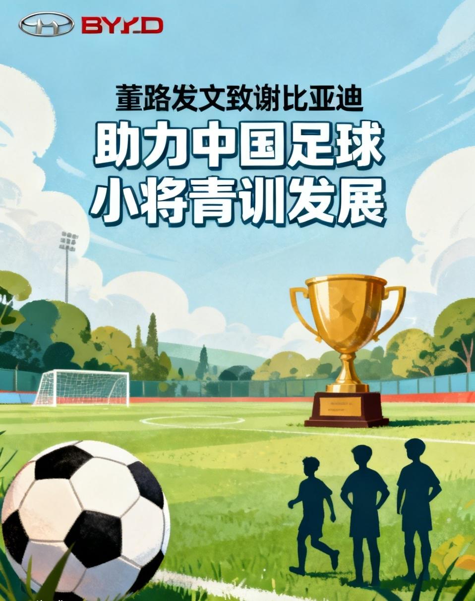 董路发文致谢比亚迪，助力中国足球小将青训发展。
早前比亚迪原本敲定五年合计750