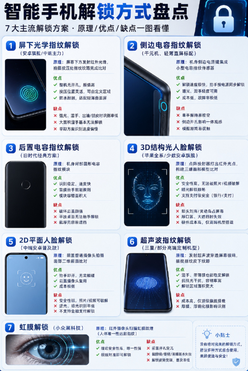 来唠个很日常的数码话题：你们平时解锁手机，最习惯用哪种方式？细数下来现在主流的解