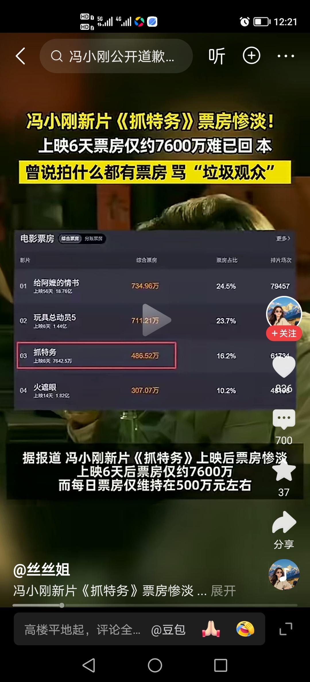 反正赔定了，
冯导，走个面儿，请全国的爷们儿、娘们儿免费看吧