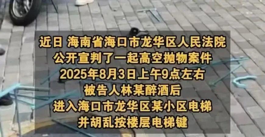 男子酒后上到30多层楼，向楼下抛掷一根铁条、一袋泥土、两辆自行车、两个鞋架……法