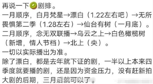 看到春节档的最新排播漂白、无所畏惧第二季、仙台有树1月底或将要上有你期待的嘛 