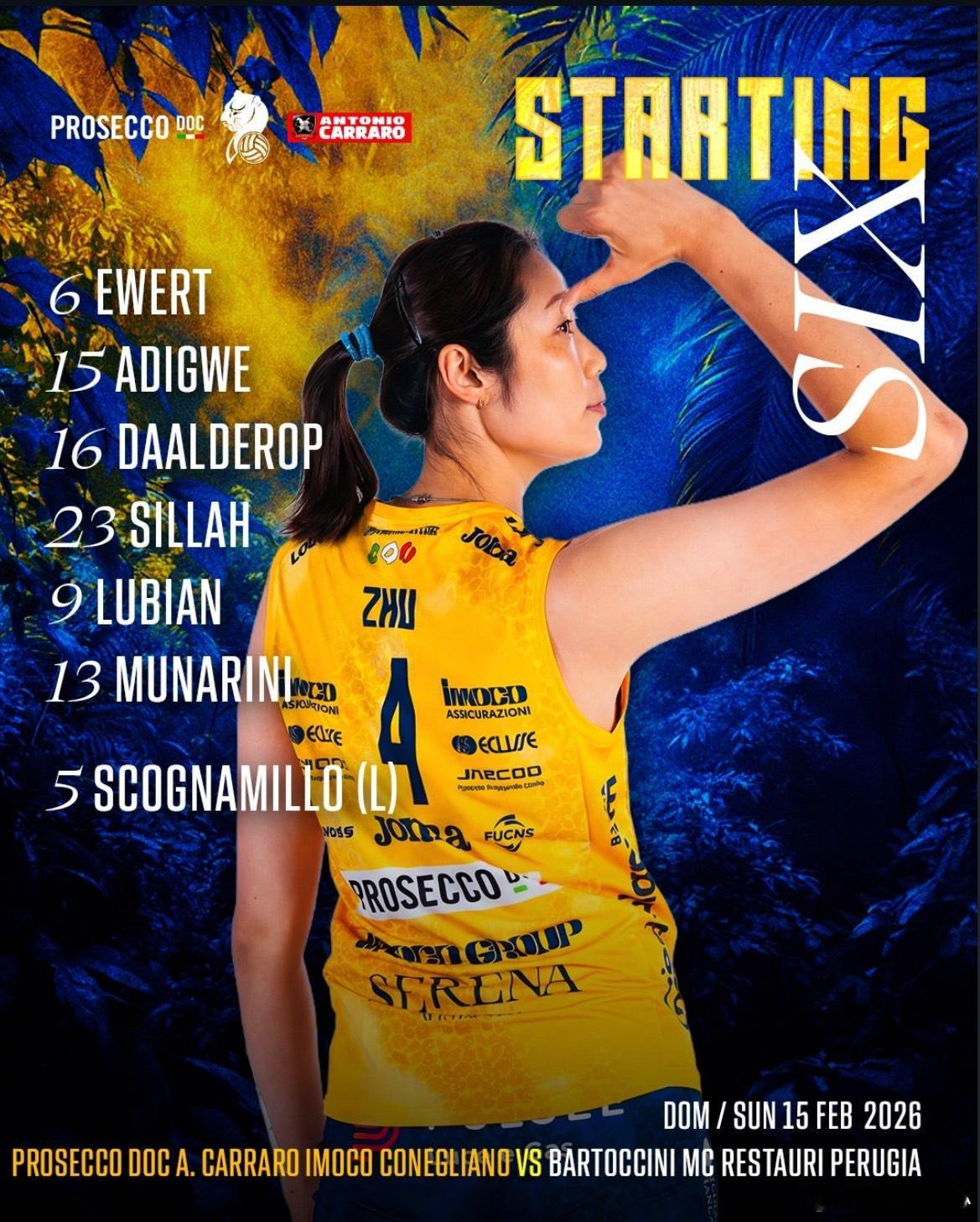 朱婷  意甲女排联赛25轮，科内利亚诺3-1佩鲁贾，佩鲁贾女排锁定一个降级名额！