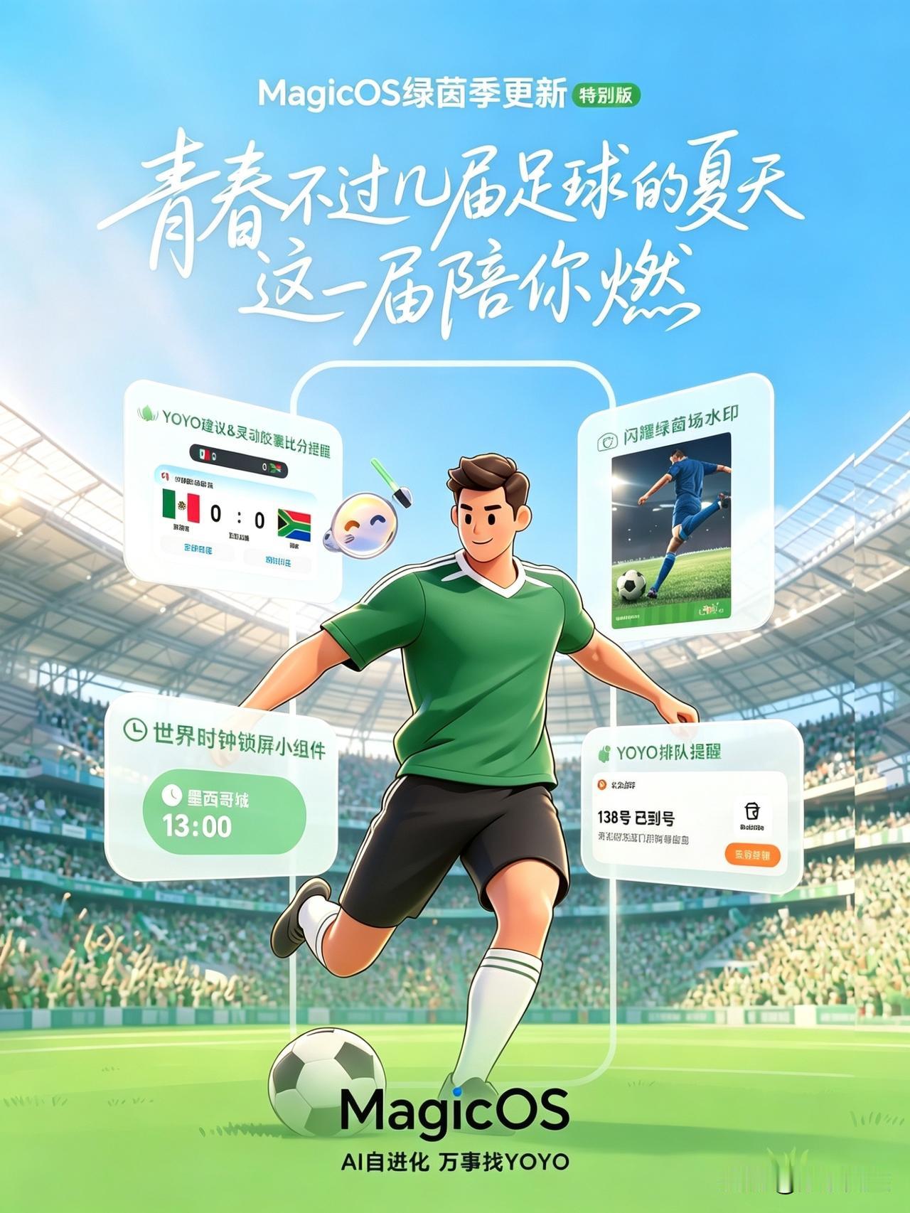 开赛，荣耀MagicOS这波专属优化真的懂球迷！⚽️

锁屏直接显示多地时间，熬