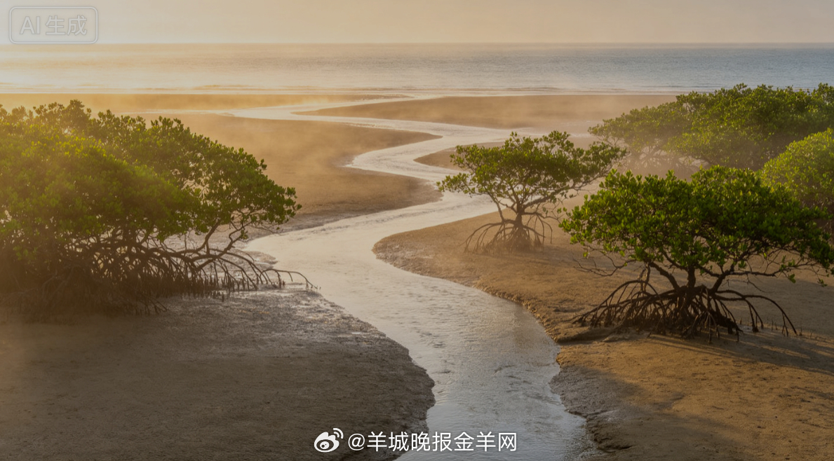 #早安# 晨风裹挟着近海湿润的暖意，拂过红树林舒展的枝叶，我沿着细软滩涂缓步闲游