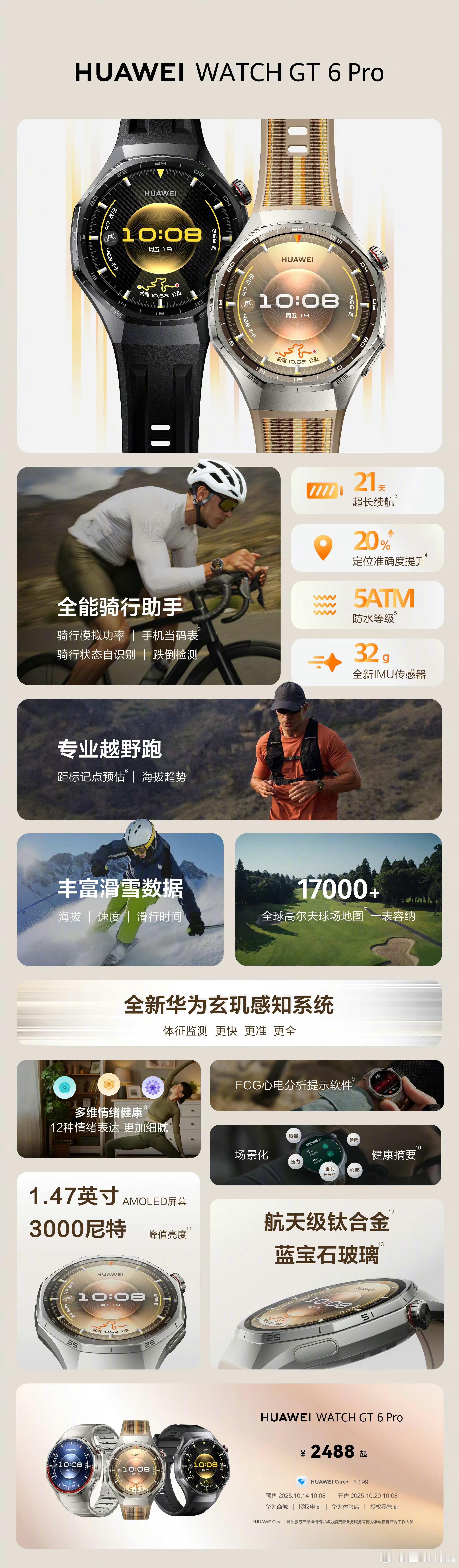 一图看懂华为今天发布的新品华为WATCH GT 6 Pro：2488起华为WAT