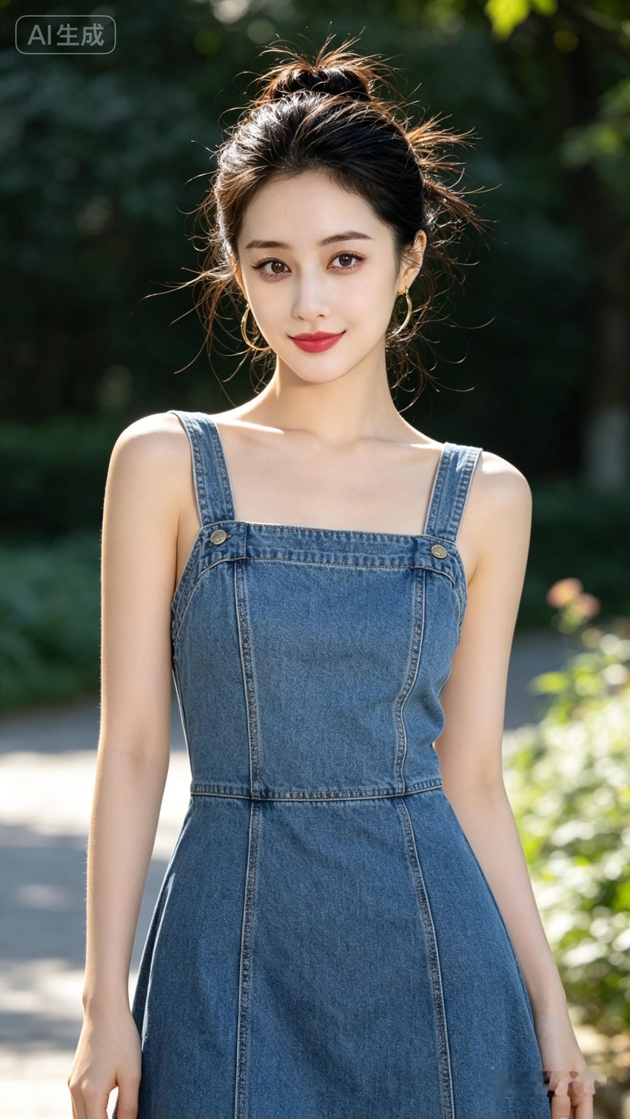 阳光下的牛仔连衣裙，清新自然，元气满满！🌞👗