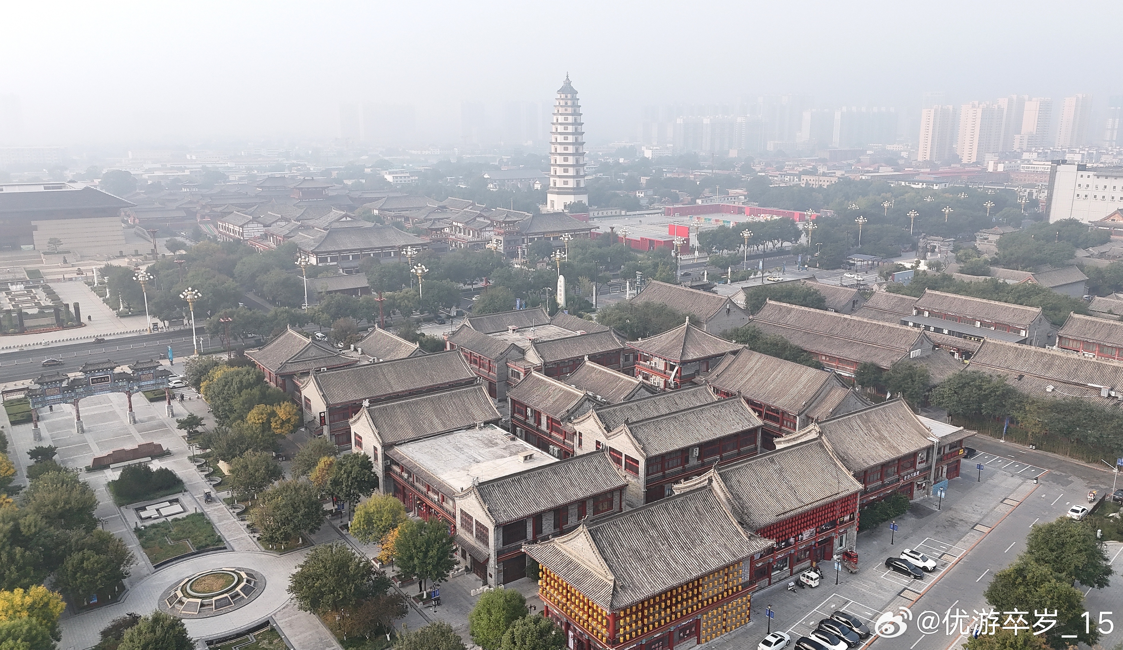 航拍 迷雾中的定州开元寺塔约会博物馆文物