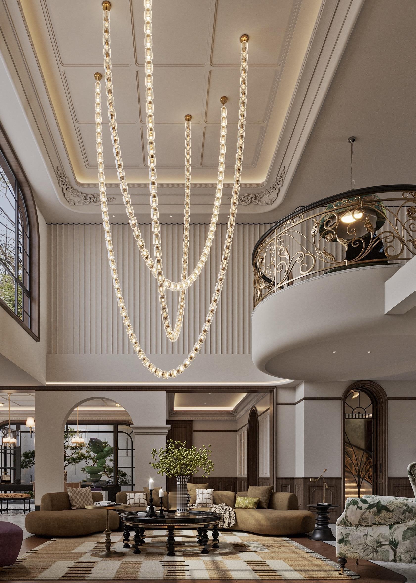 在昆明，家装修成了“老钱风”电影主角的家。下沉式挑空客厅 让整个公共区...