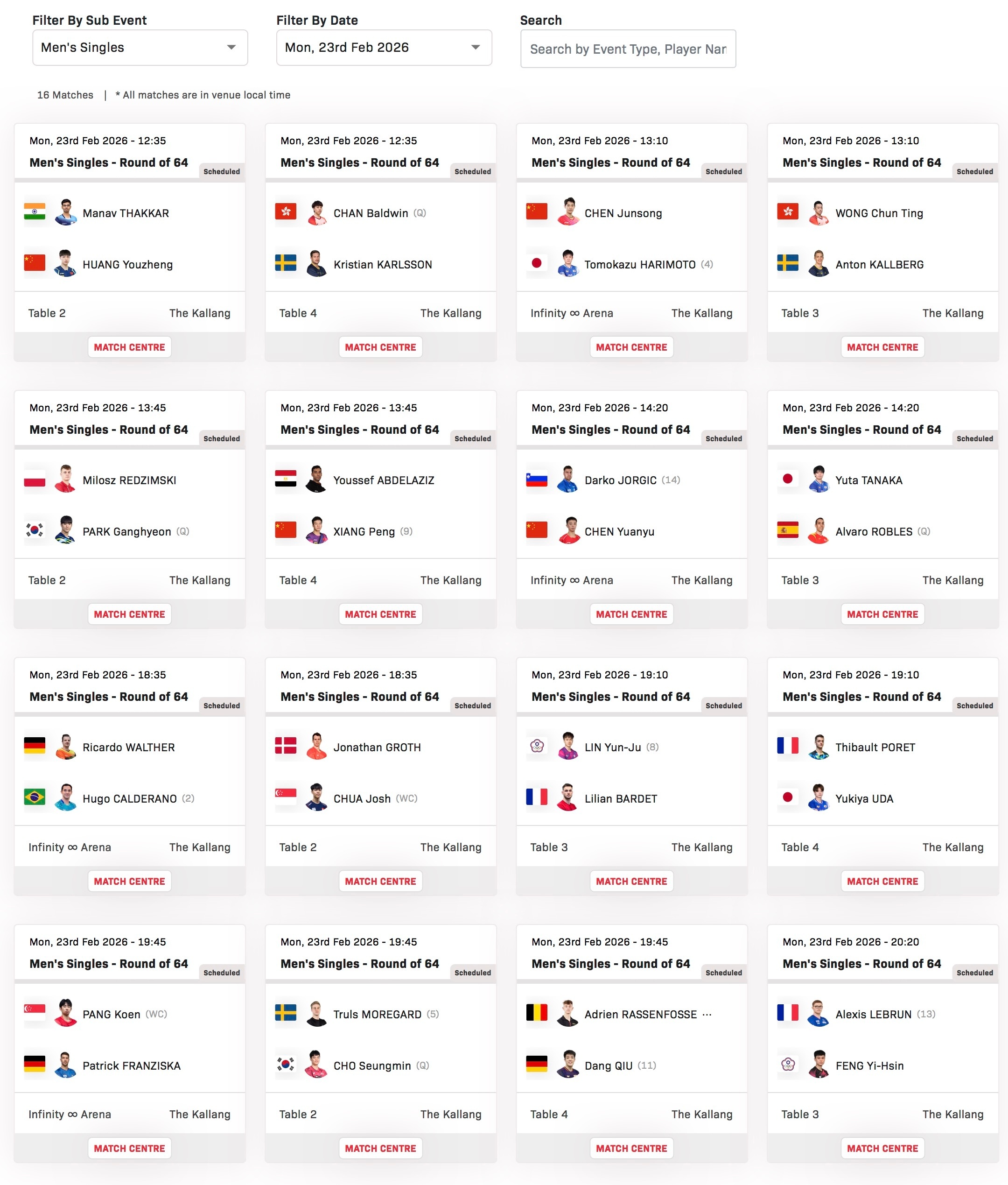 WTT新加坡大满贯2026 中国队2月23日赛程12:35 王艺迪🇨🇳vs朱