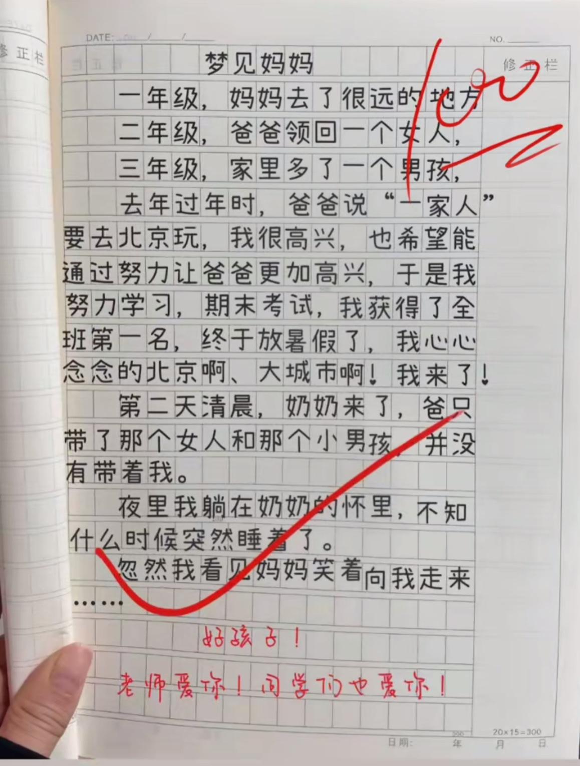 老师这一百分打得好，相信老师给这个分的时候眼泪肯定流下来了，老师说得好:孩子，老