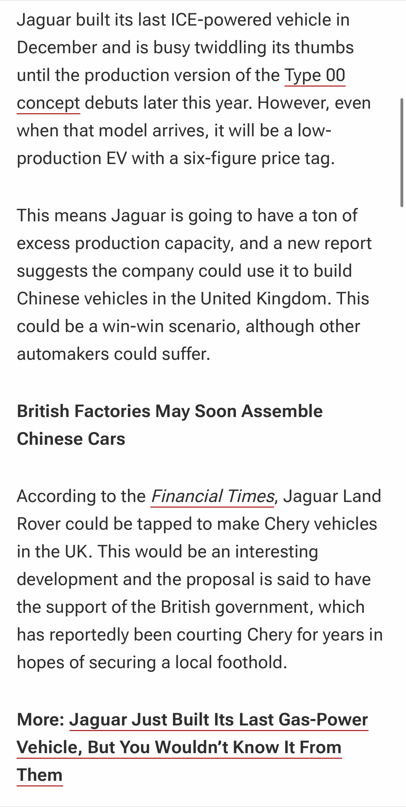 奇瑞将利用捷豹路虎英国工厂生产汽车奇瑞可能会利用英国捷豹路虎的过剩产能来生产奇瑞