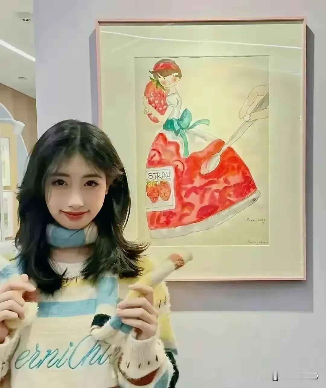 图一，冯导的闺女和她的画作
图二，李湘的女儿和她的画作
问：如果办画展，谁获胜？