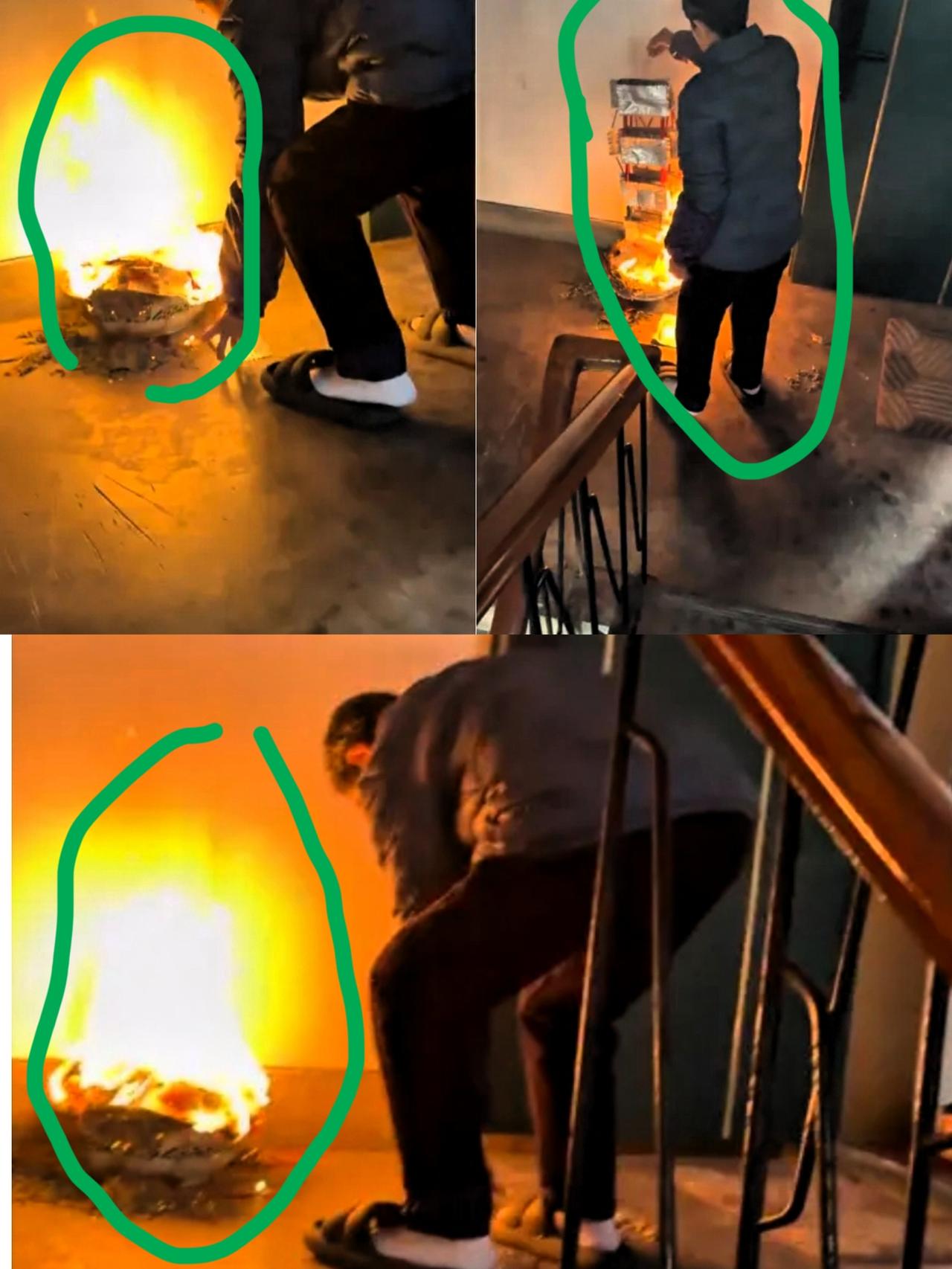 必须严惩不贷！
刚刚在网上刷到这样一件事，
浙江杭州女子下班在楼道内闻到烧纸味，