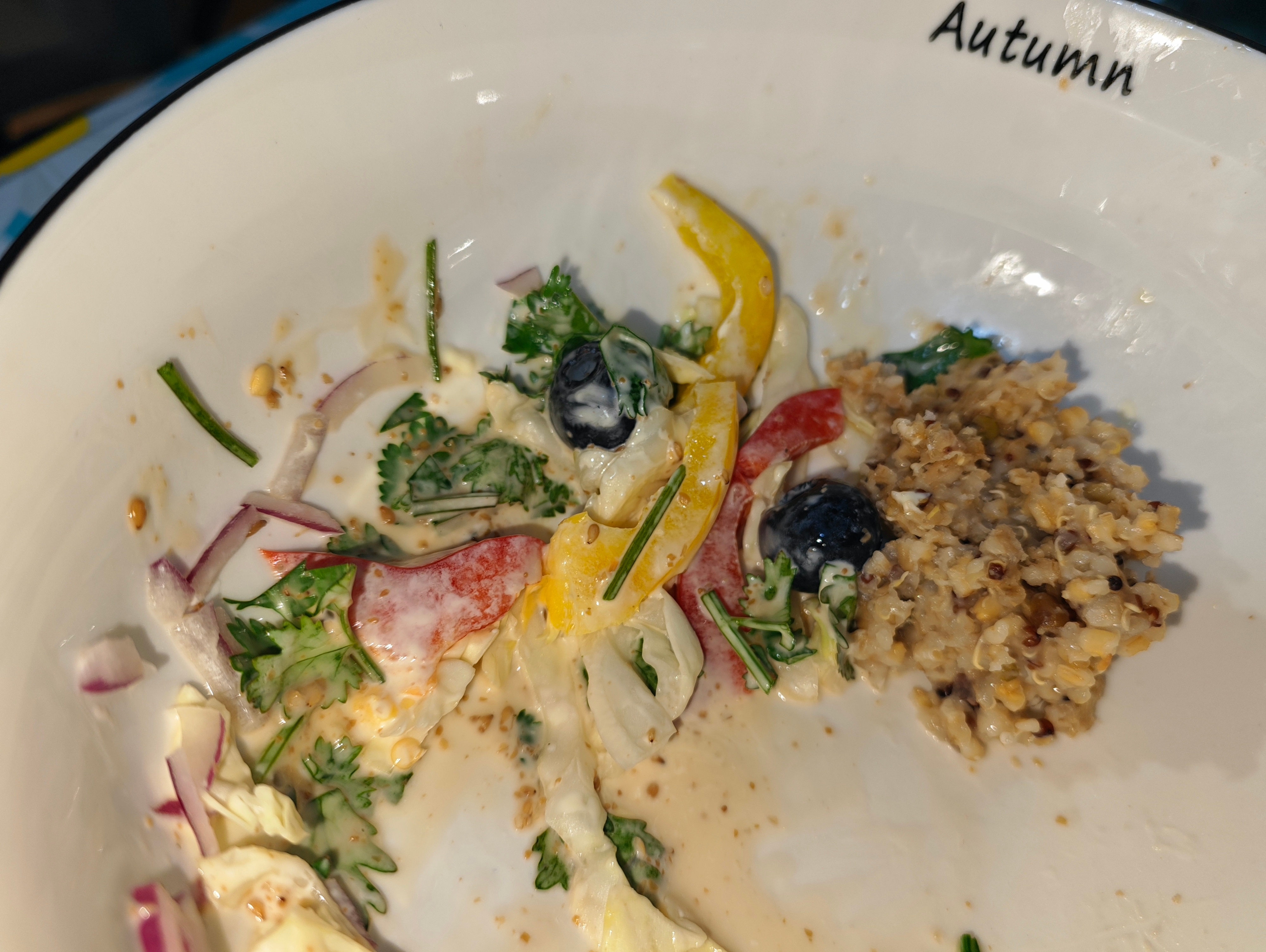 芫荽入沙拉——很奇特在这酸酸甜甜，清清脆脆的口感中隐约吃出了一点…水煮肉片，毛血