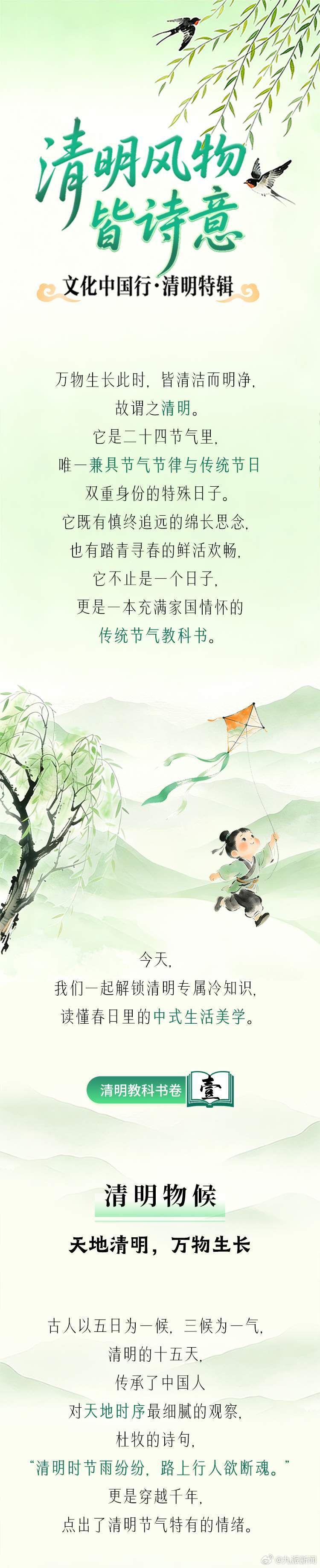 【#清明节气教科书#】#清明踏春起源于上巳节#清明风物皆诗意，传统节气教科书来了