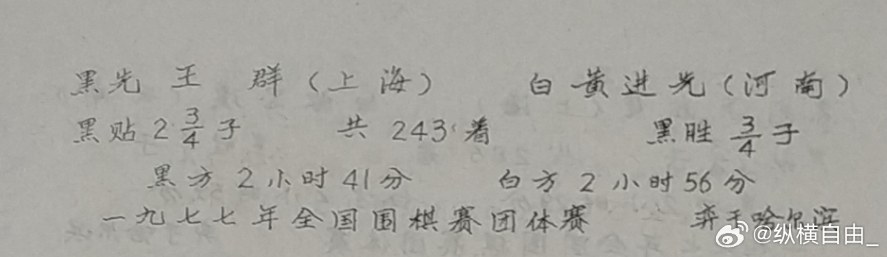 中国围棋历史 这一局的信息不对。王群是上海三台，黄进先是河南二台，两人在团体赛不