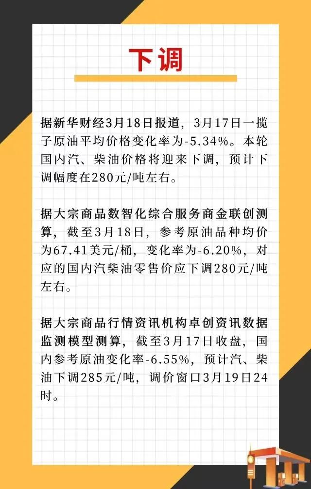 油价下调！
三家专业机构，油价下调力度，最新预测，创下年内最大跌幅！

新一轮的