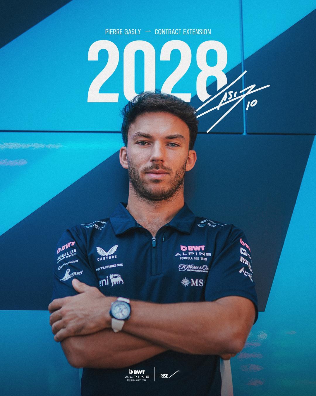 Alpine F1车队官宣与皮埃尔·加斯利续约至2028年！F12025F1意大