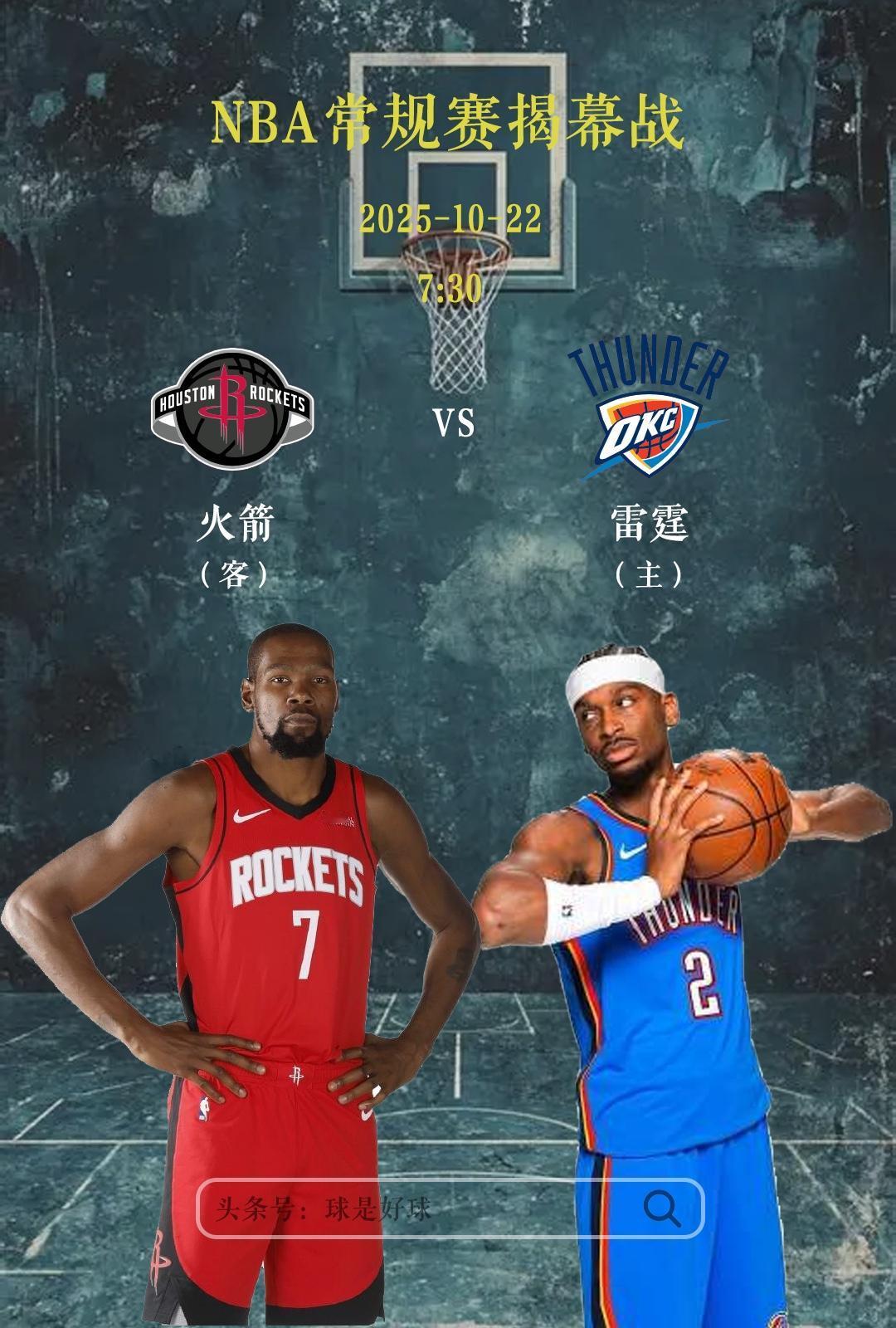 NBA新赛季揭幕战，火箭vs雷霆，再一次检验杜兰特带队能力，赛前放话要赢，预测火