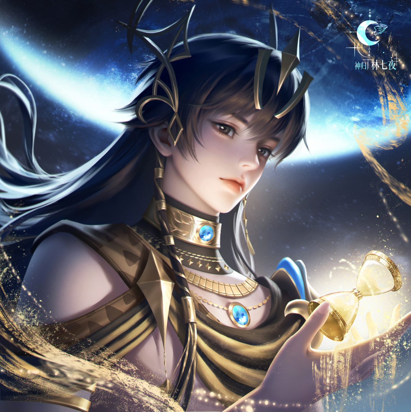 林七夜1005生日快乐斩神林七夜 星河漫卷月华流，金饰峨冠意自悠。掌执沙漏观时序