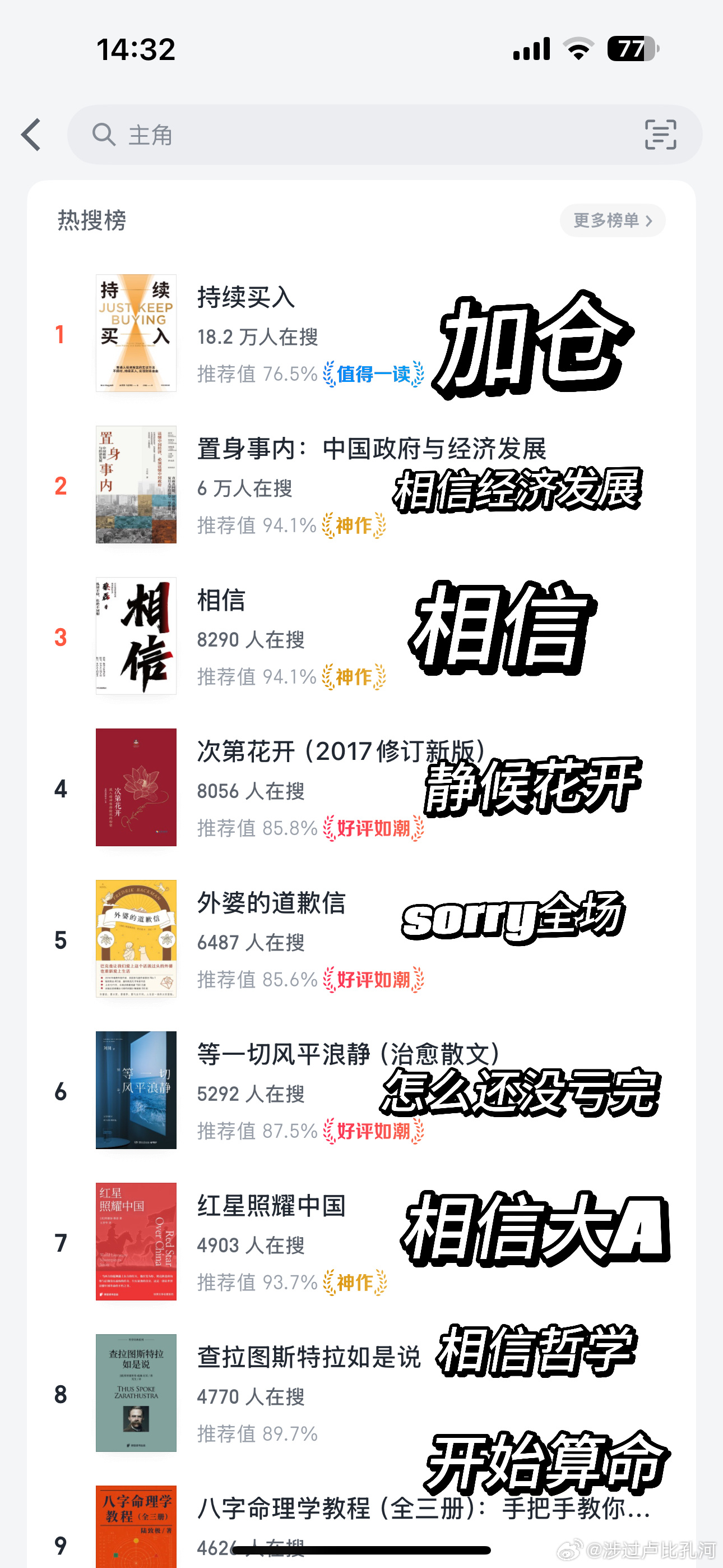好搞笑，微信读书这个热搜榜单好像新手炒股心路历程 