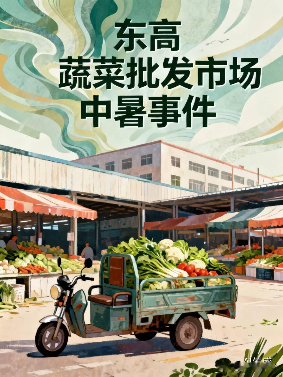 昨日中午，东高蔬菜批发市场上突发一起中暑事件。一名骑营运电动车送货的男子刚装完货