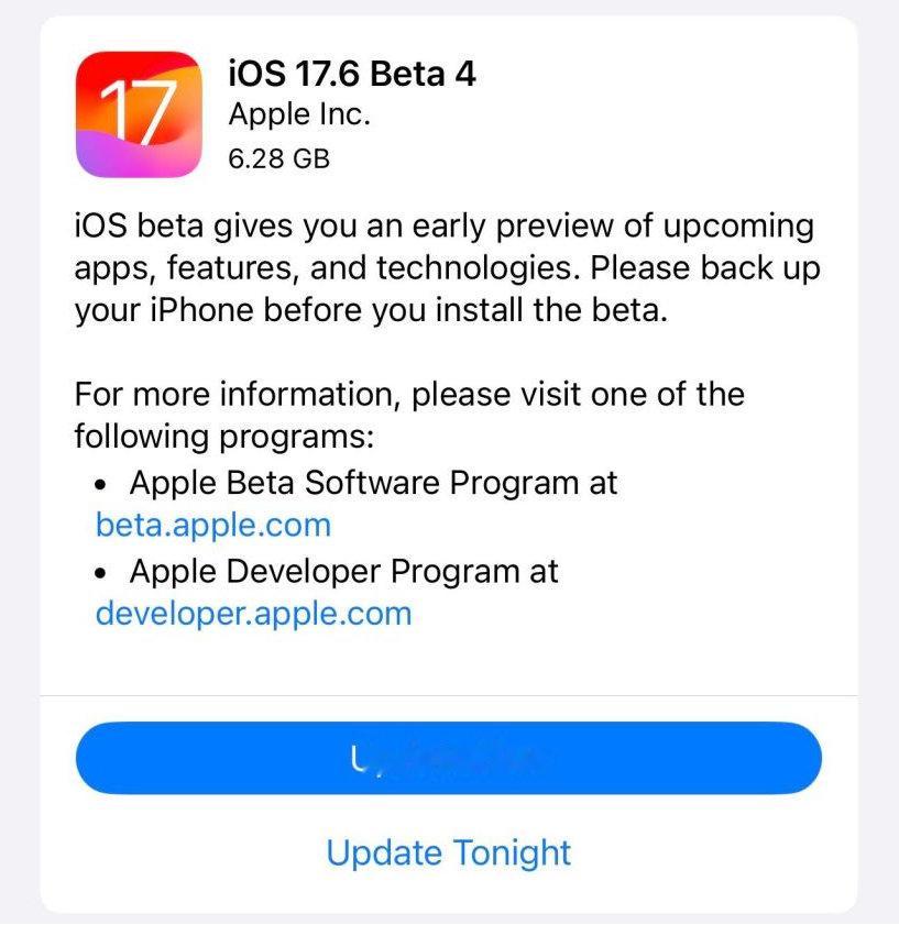 差点忘了，苹果今天是推送了iOS17.6 beta4的，版本号为21G5075a