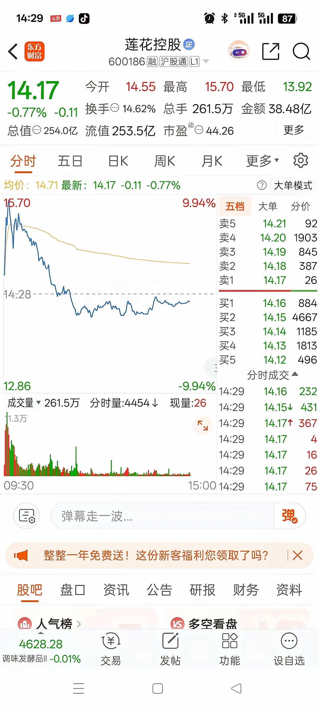 一位美女股民在股吧崩溃嚎啕大哭，早盘冲到15.68元，只差一分钱封板，头脑一热直
