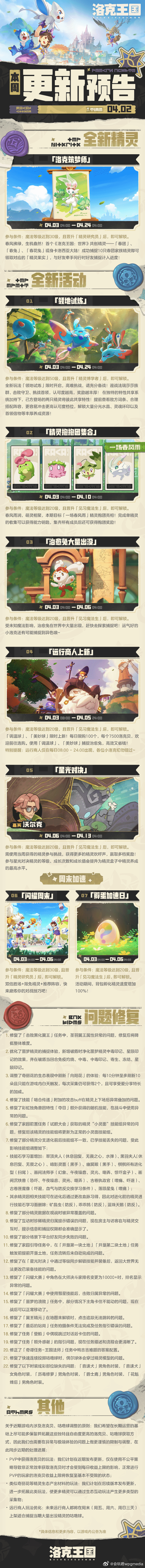 《洛克王国：世界》全新精灵、咕噜球获取方式调整《洛克王国：世界》发布4月2日版本