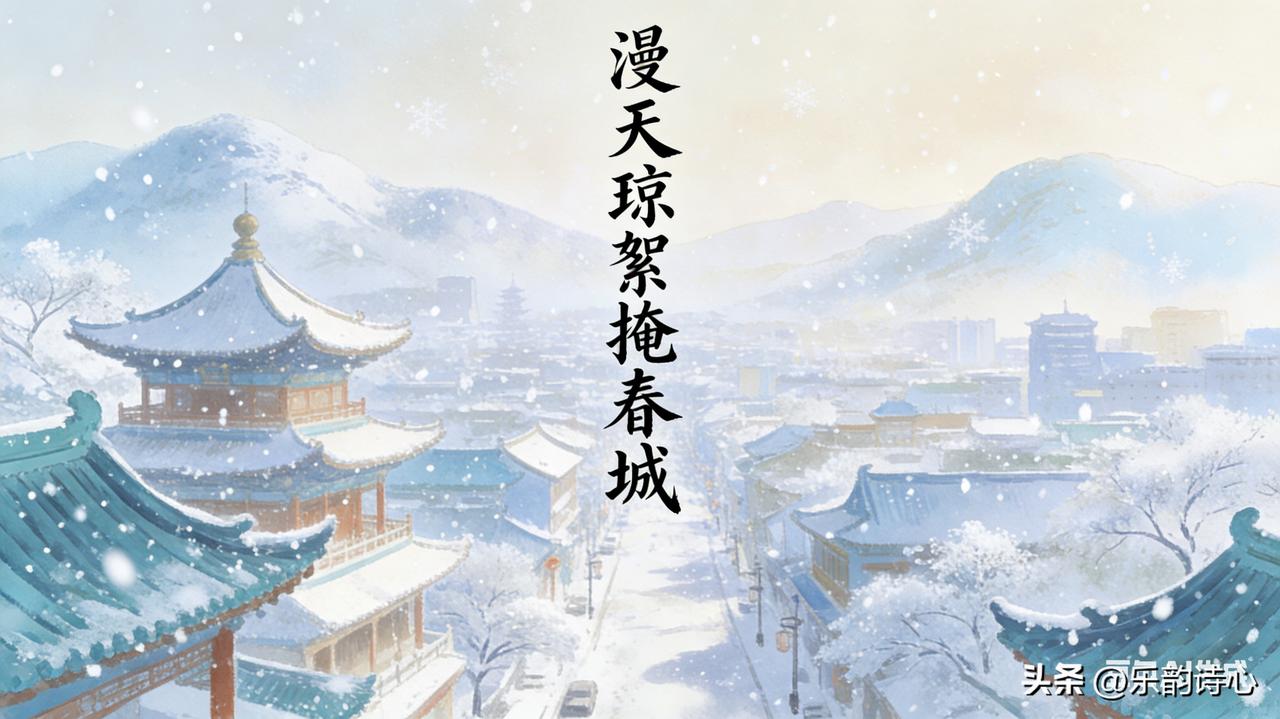 标题《雪夜灯情》乐韵诗心原创诗词:
漫天琼絮掩春城，
恰合谚言雪映灯。
十里华灯