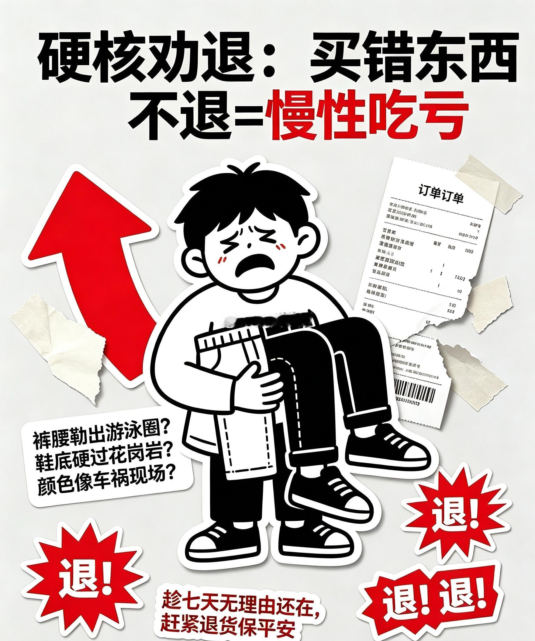 买来的东西如果不合适一定要立马退掉 买错东西不退=慢性吃亏[哈哈]裤腰勒出游泳圈