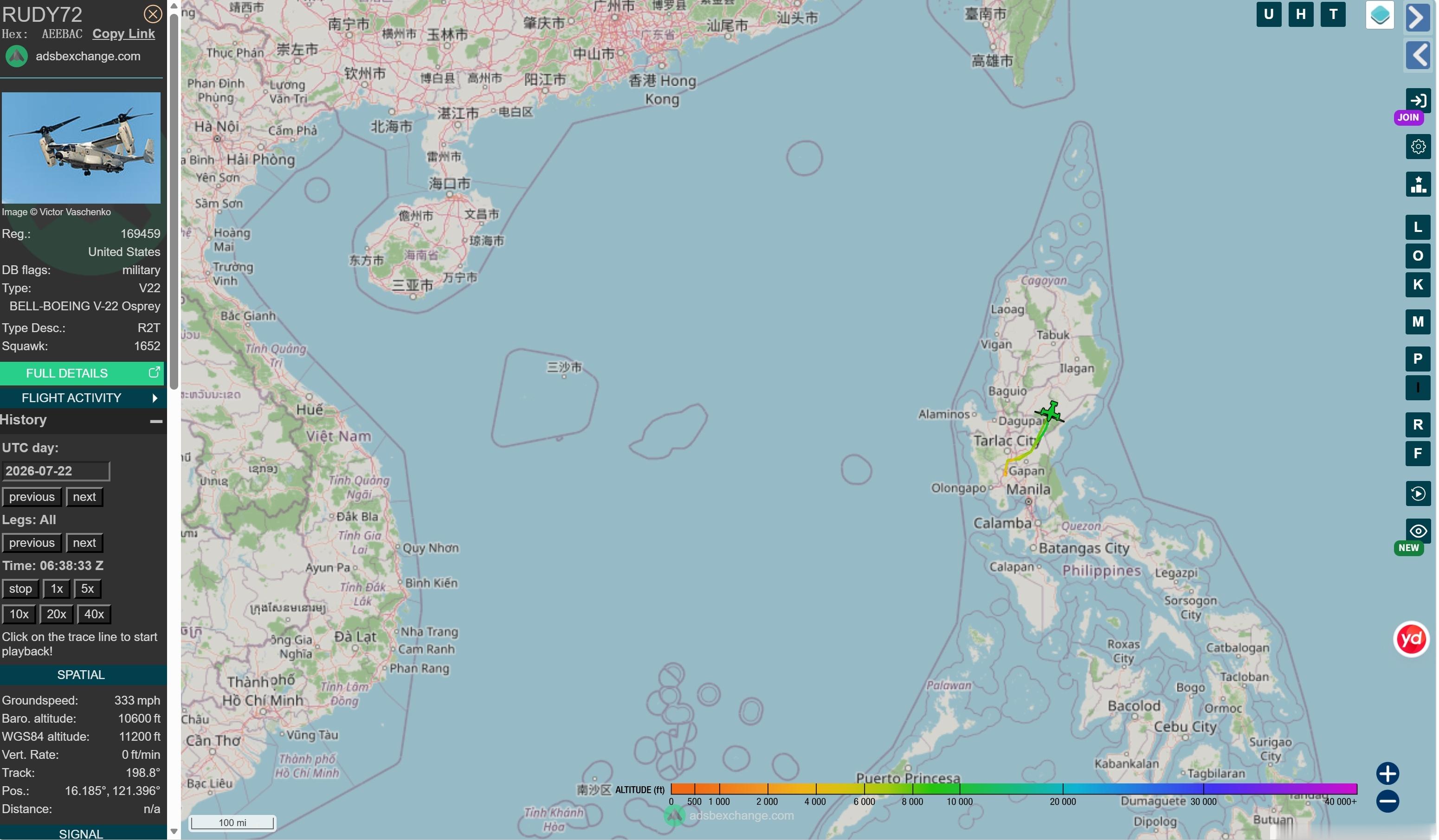 华盛顿号疑似已进入南海——CMV-22B的飞行活动显示，7月22号，美国海军华盛