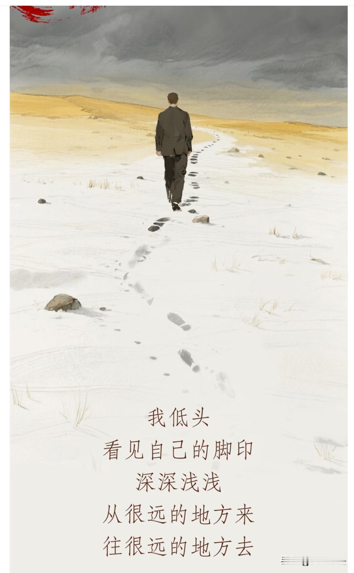 我低头
看见自己的脚印
深深浅浅
从很远的地方来
又往很远的地方去