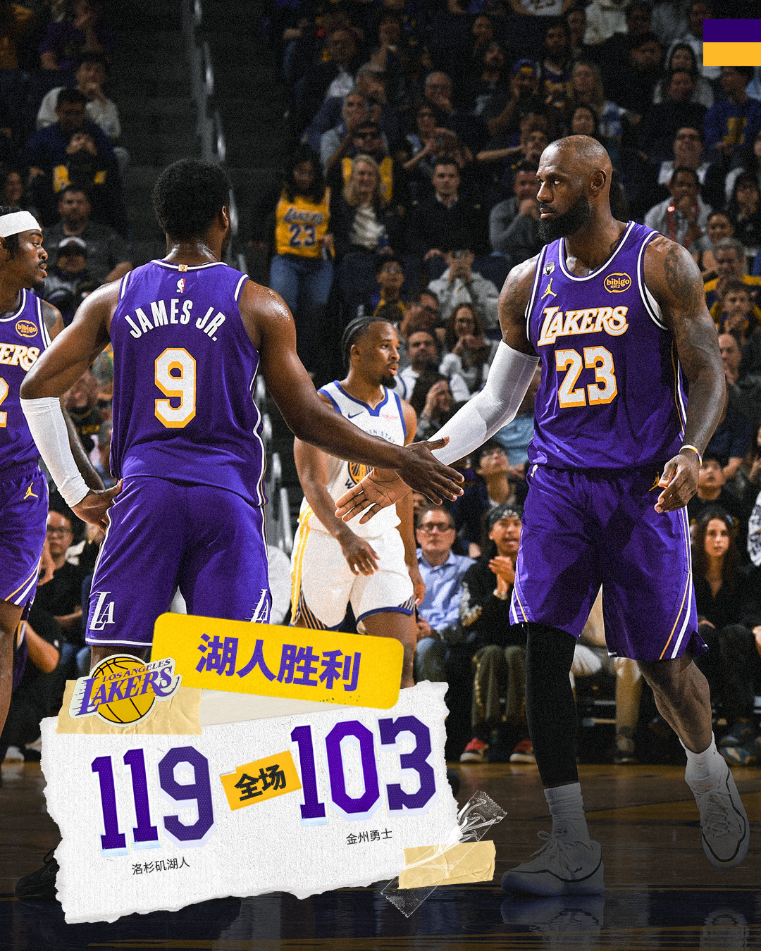 「湖人vs勇士 | 全场🔚」湖人1️⃣1️⃣9️⃣ - 1️⃣0️⃣3️⃣勇士