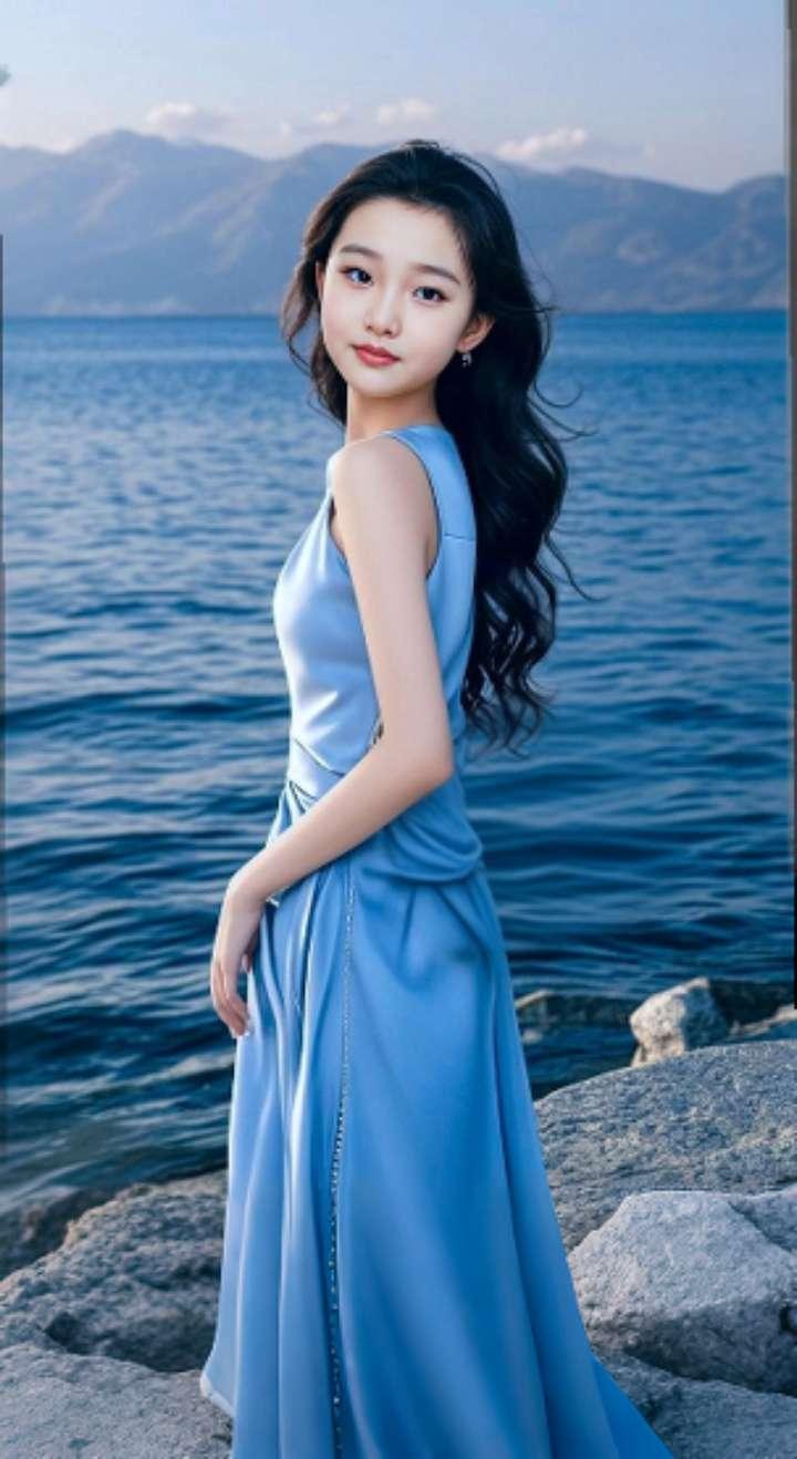 AI扩图 AI海畔佳人