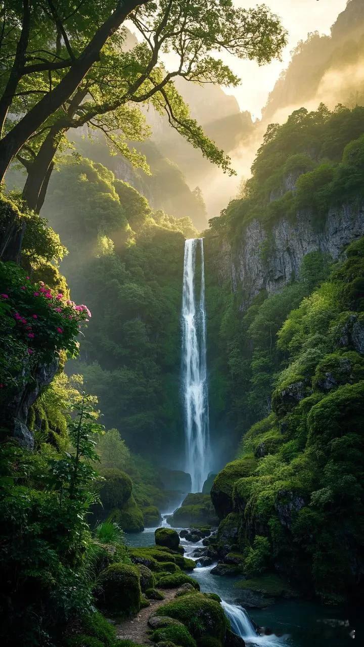 静川幽景
 
青峦染翠入云涯，
细水含烟绕岭斜。
古木撑天凝黛影，
繁花铺地绽流