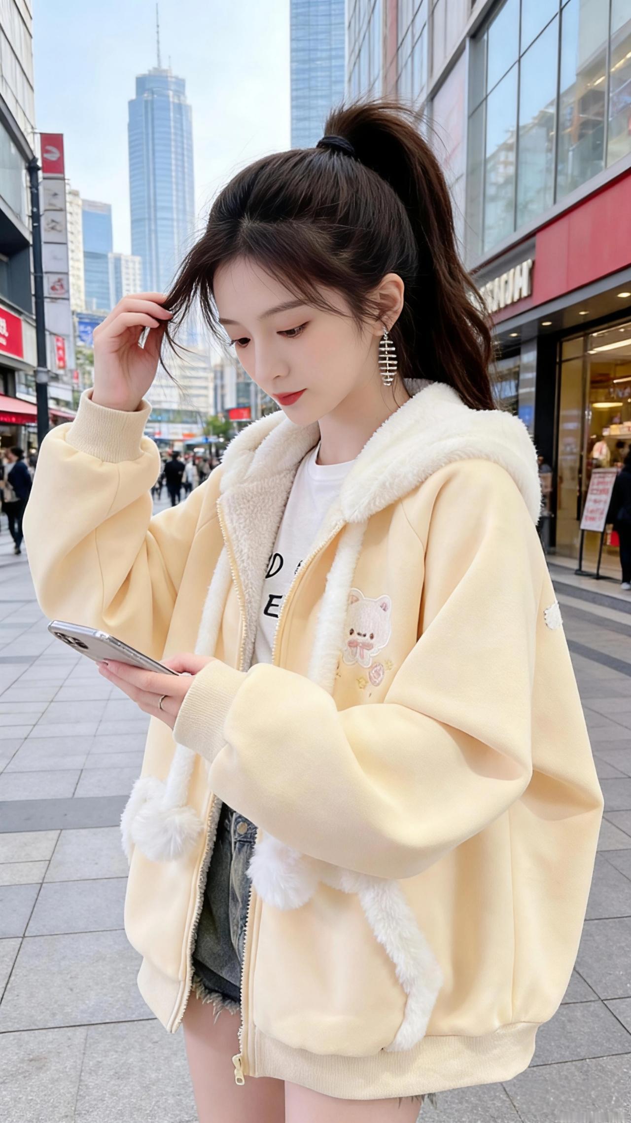 浅黄外套里的城秋
 
风掠过街角的梧桐时，我正穿着这件浅黄外套站在街边。
 
像