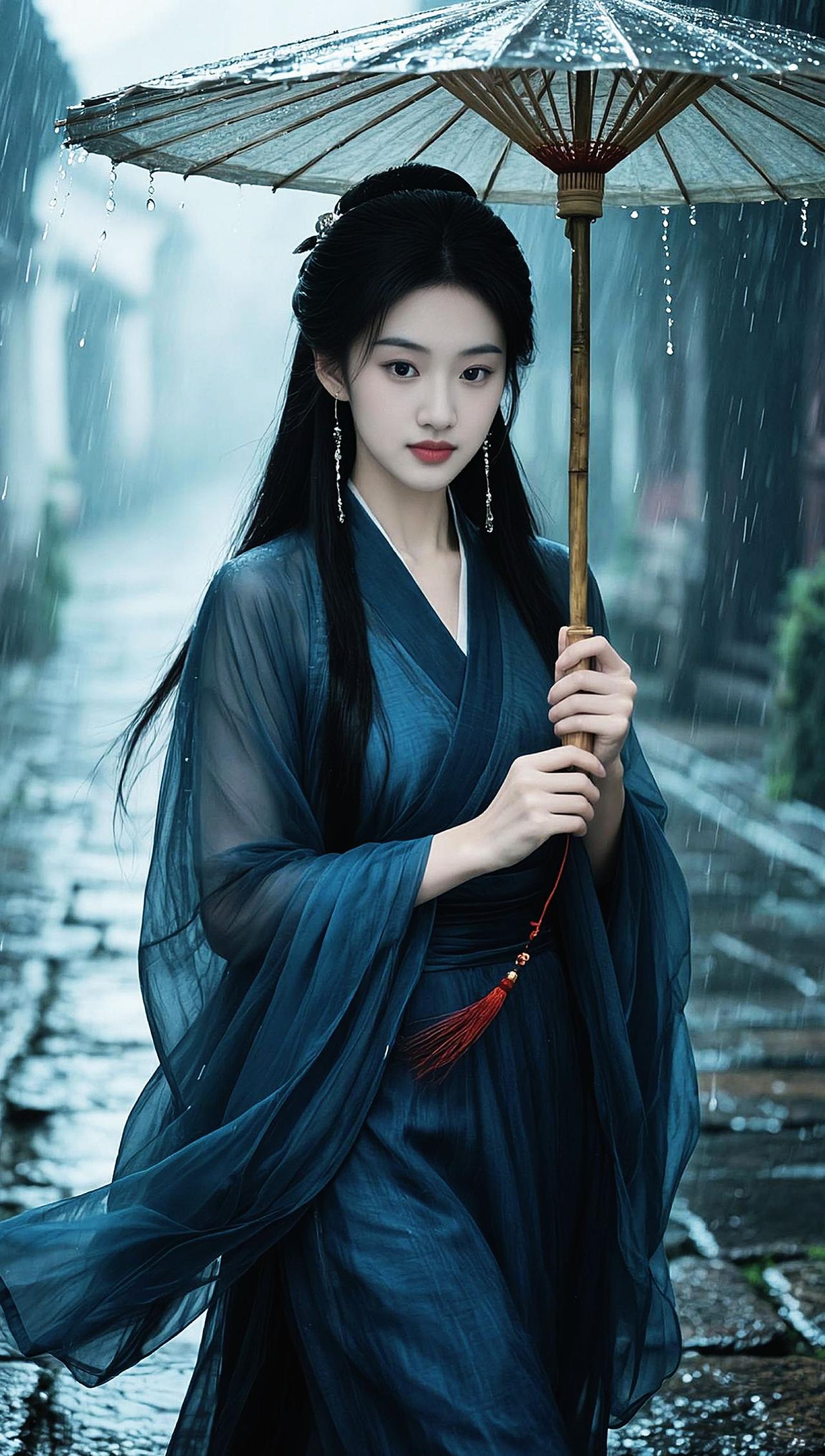 AI雨幕汉服照 抖音ai创作 执伞入画 在雨中寻觅诗意 国风古韵