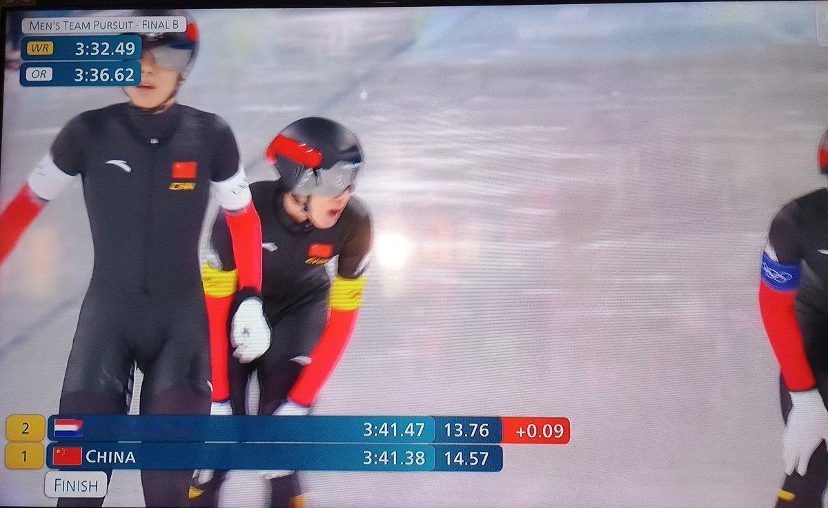 中国速滑男团铜牌中国速滑男团再创历史速度滑冰男子团体追逐B组决赛，中国队领先0.