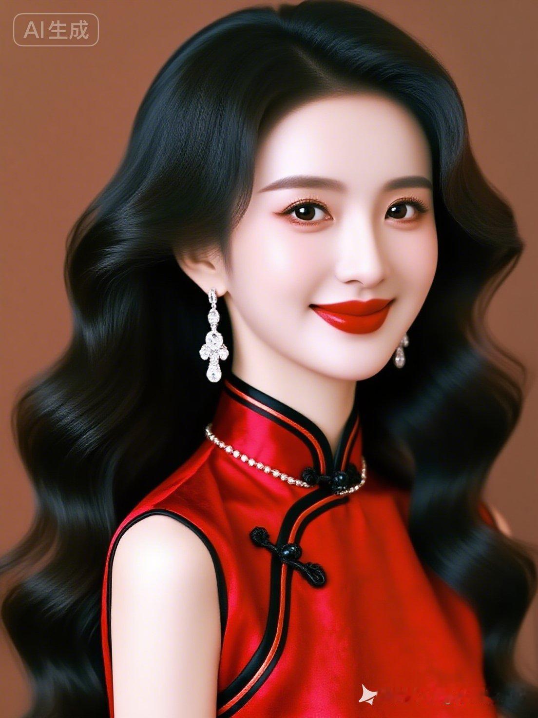 优雅红衣美人，尽显东方韵味！💄✨