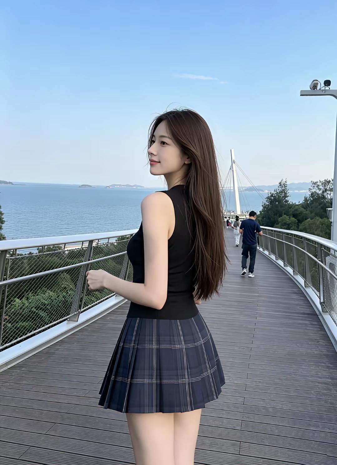 海边漫步，裙摆飞扬，自由自在的生活。