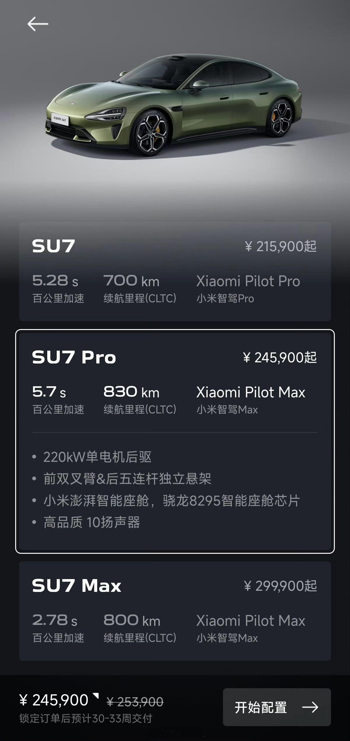 小米SU7（Pro）锁单等车时间到了30-33周，啥概念？就是说大家现在下单买，