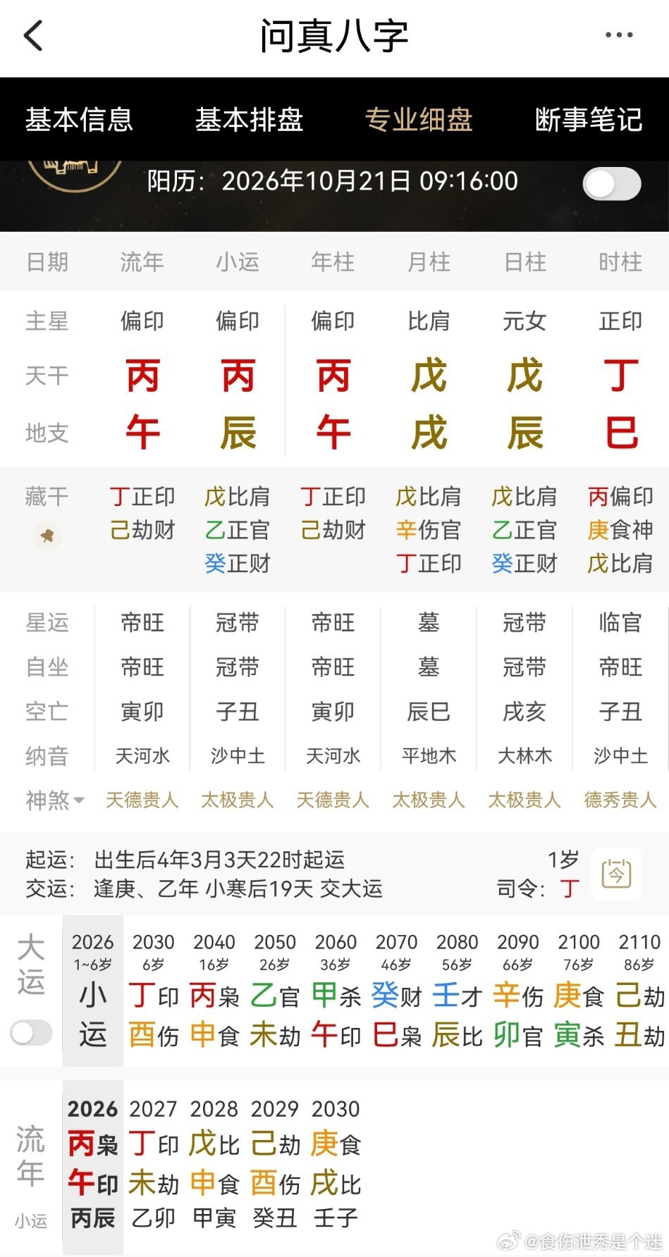 今日生辰八字随机排盘巳时标准从强格，女命大运更好印星与比劫，比例协调，挺不错 ​