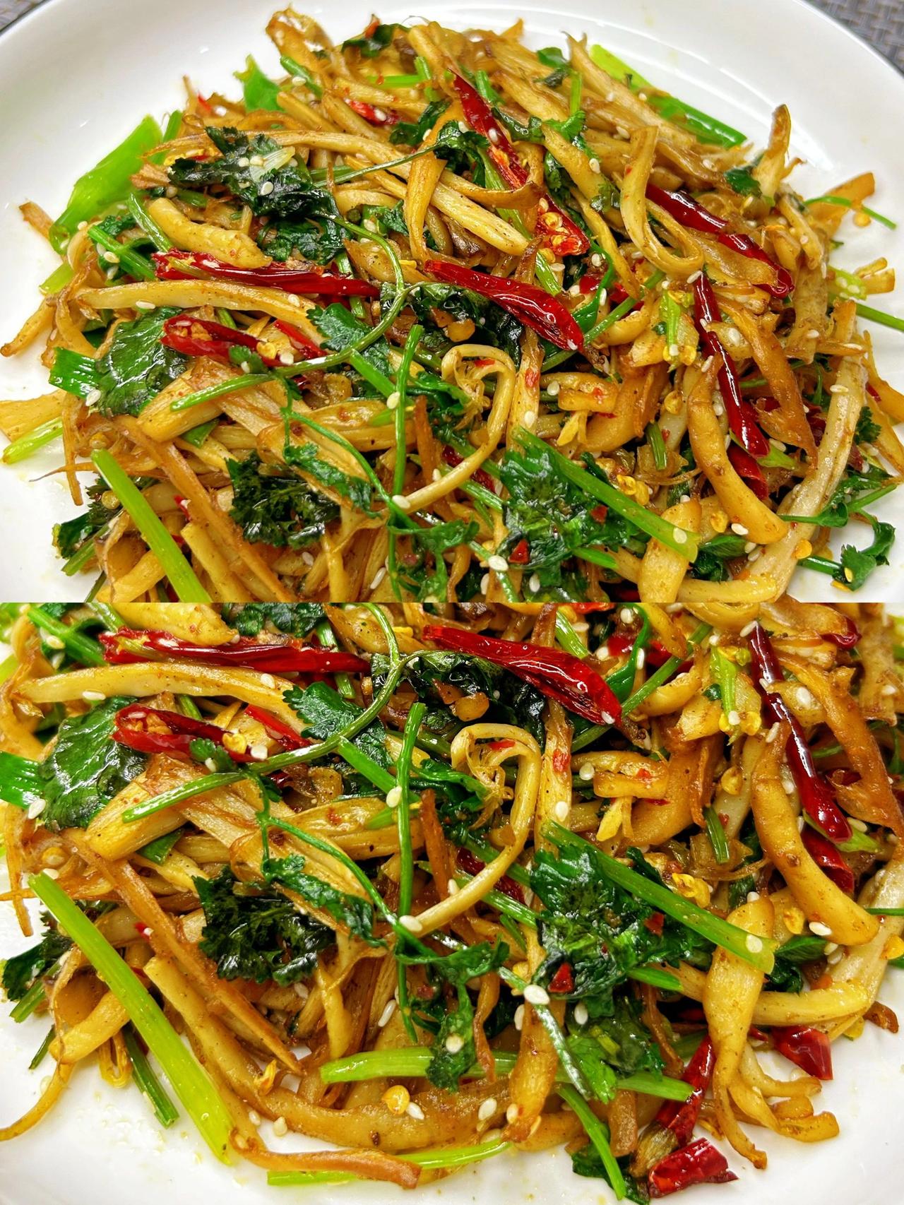 香辣有嚼劲，超下饭的干煸杏鲍菇
这道菜真的没几个人能拒绝！香辣有嚼劲，越吃越爱吃