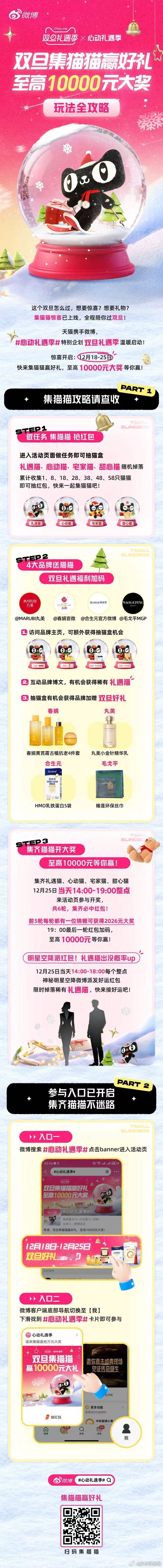 微博抢红包上头了 双旦好运突袭！天猫双旦集猫猫赢好礼活动开启，红包拿到手软！核心